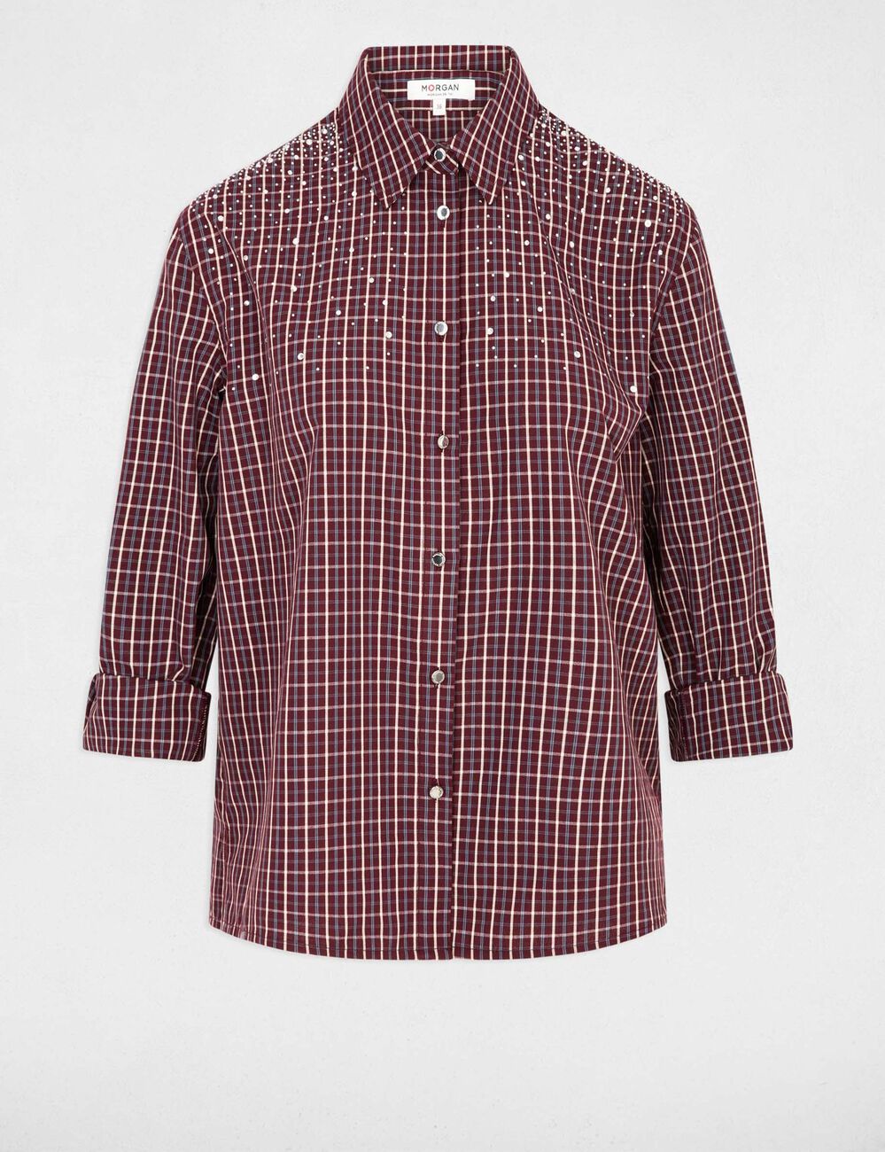 Chemise &agrave; carreaux strass bordeaux femme