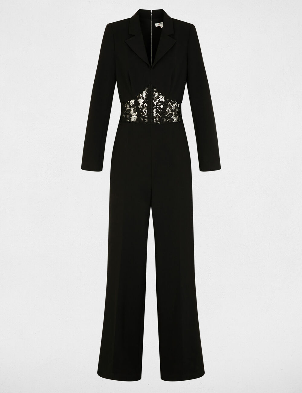 Kant jumpsuit met reverskraag zwart vrouw