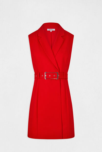 Robe portefeuille ceinturée sans manches rouge femme