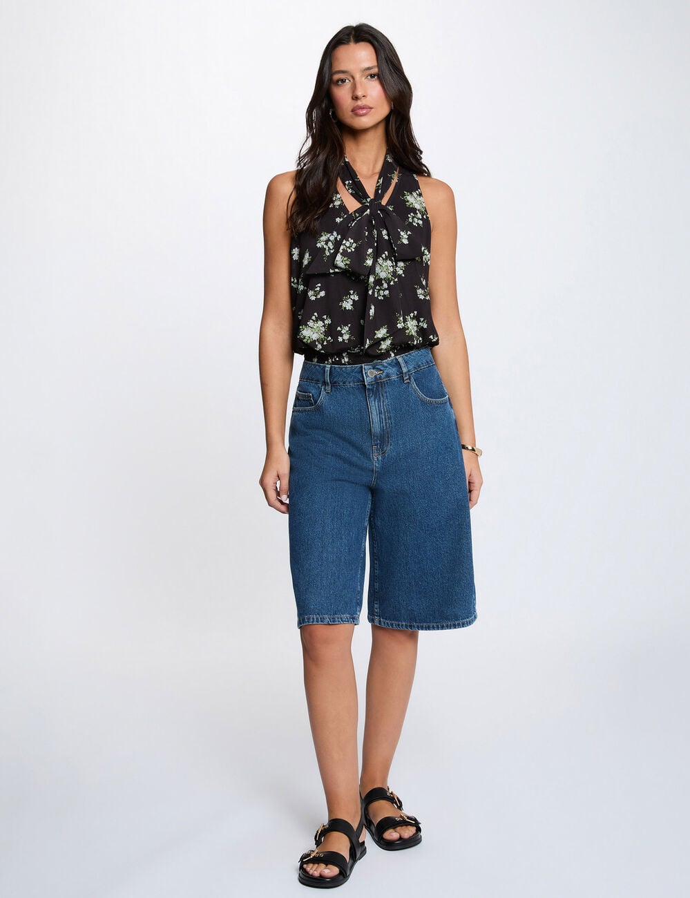 Hoge taille short ruw denim vrouw