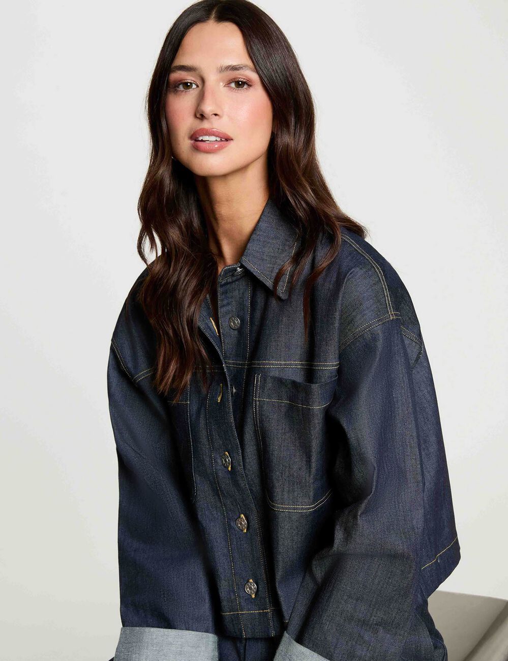 Veste jean cropped denim brut femme