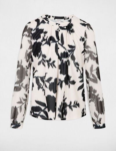 T-shirt van voile met lange mouwen helder wit vrouw