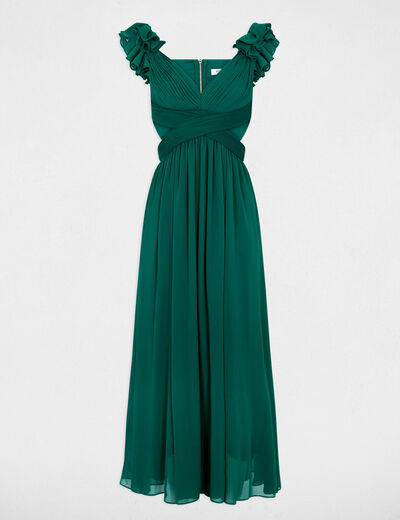 Robe longue droite fluide vert femme