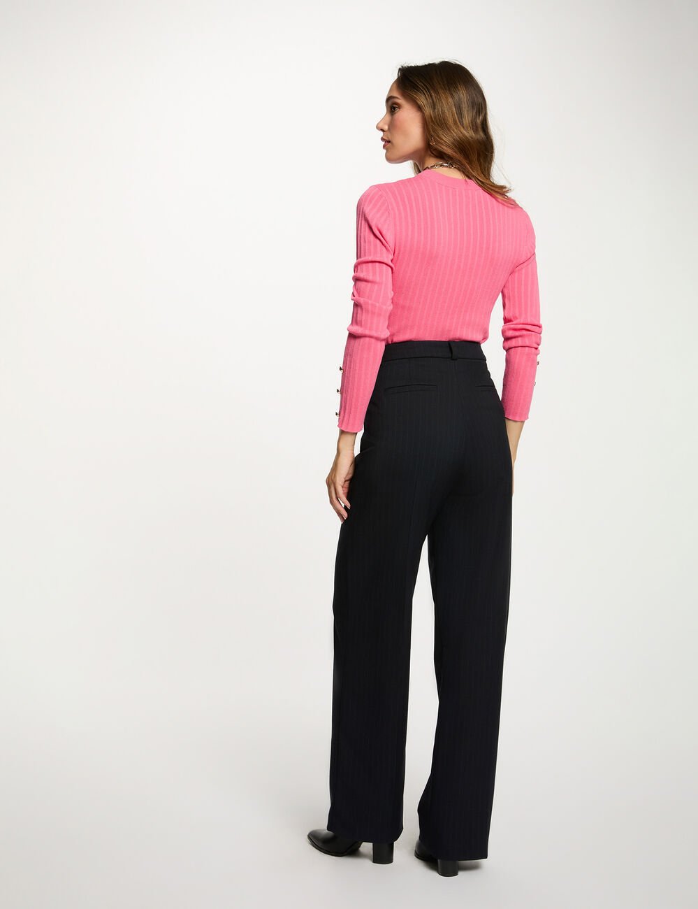 Hoge taille rechte broek marineblauw vrouw