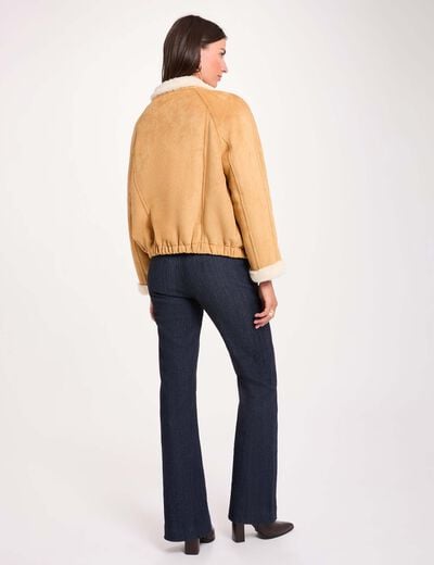 Blouson su&eacute;dine col montant camel femme
