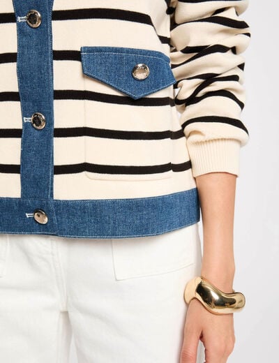 Gilet col à revers rayé ivoire femme