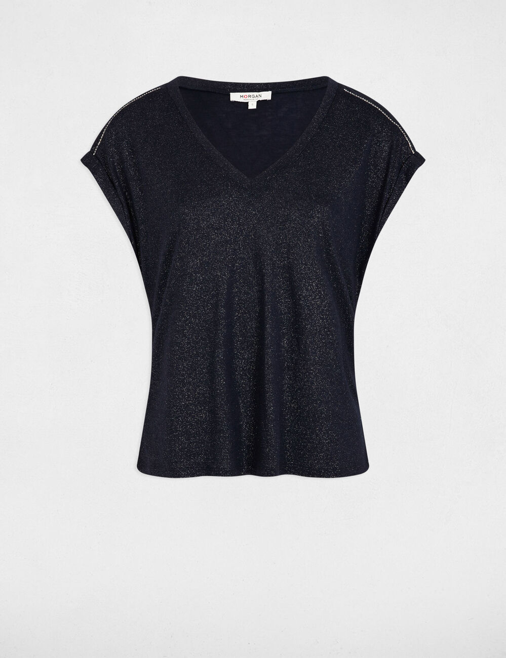T-shirt met korte mouwen en strass marineblauw vrouw