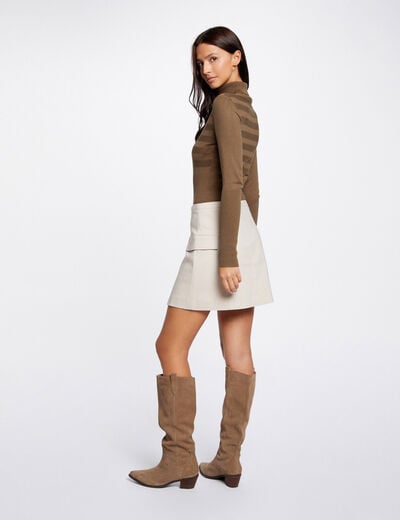 Pull col roul&eacute; ajust&eacute; vert fonc&eacute; femme