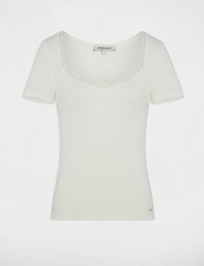 Getailleerd T-shirt met hartvormige hals helder wit vrouw
