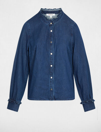 Chemise col montant denim brut femme