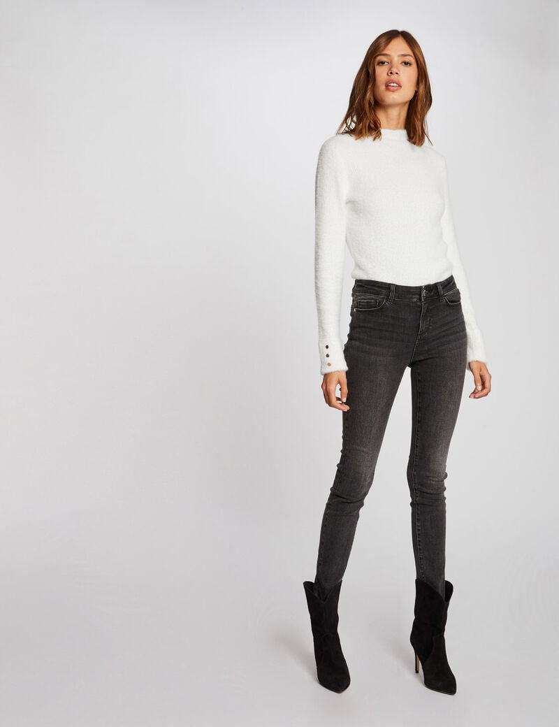 Pull manches longues maille duveteuse ivoire femme