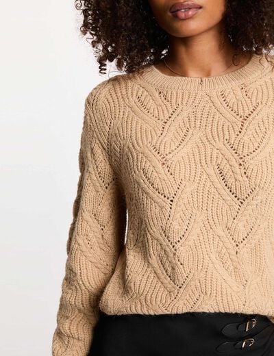 Pull maille fantaisie beige femme