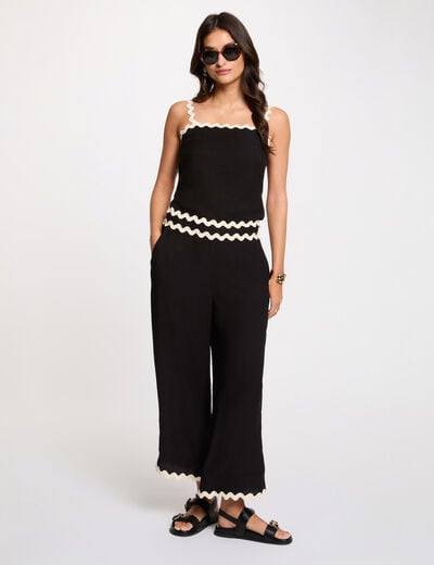 Pantalon large 7/8 noir femme