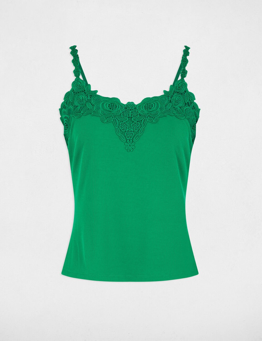 D&eacute;bardeur dentelle encolure carr&eacute;e vert prairie femme