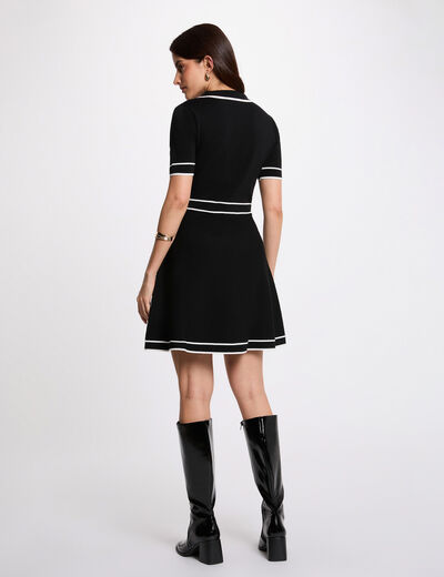 Robe courte col &agrave; revers noir femme