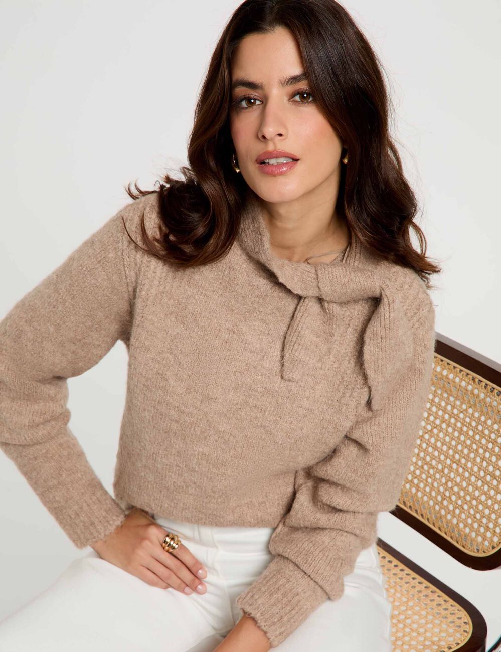 Trui met opstaande kraag medium beige vrouw