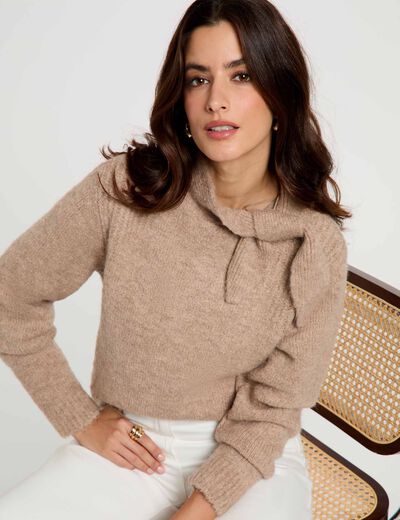 Trui met opstaande kraag medium beige vrouw