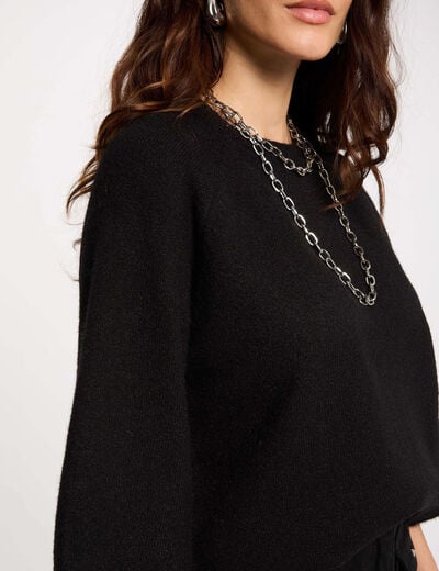 Pull manches 3/4 oversize noir femme