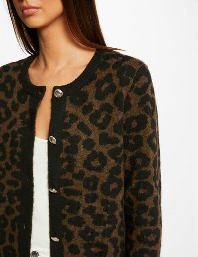 Gilet mi-long imprimé léopard noir femme