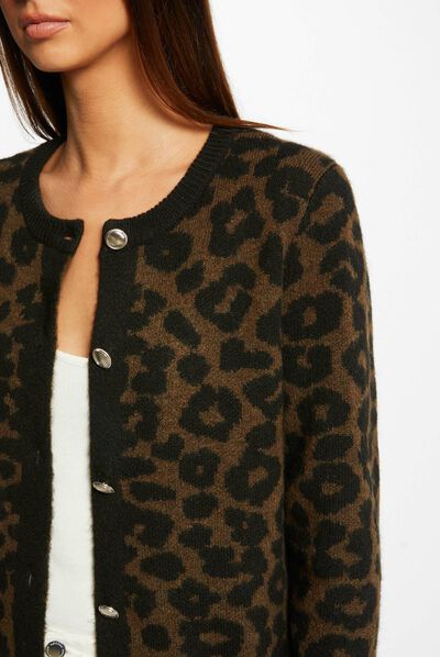 Gilet mi-long imprimé léopard noir femme