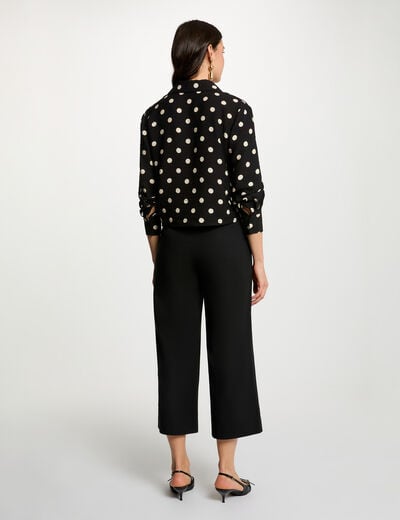 Pantacourt large taille haute noir femme