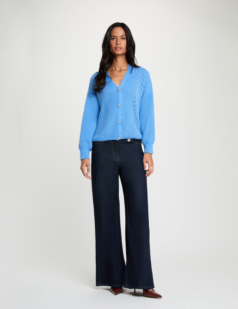 Vest met V-hals bleu vrouw