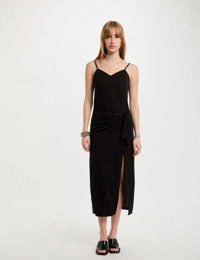 Robe midi ajustée fendue noir femme