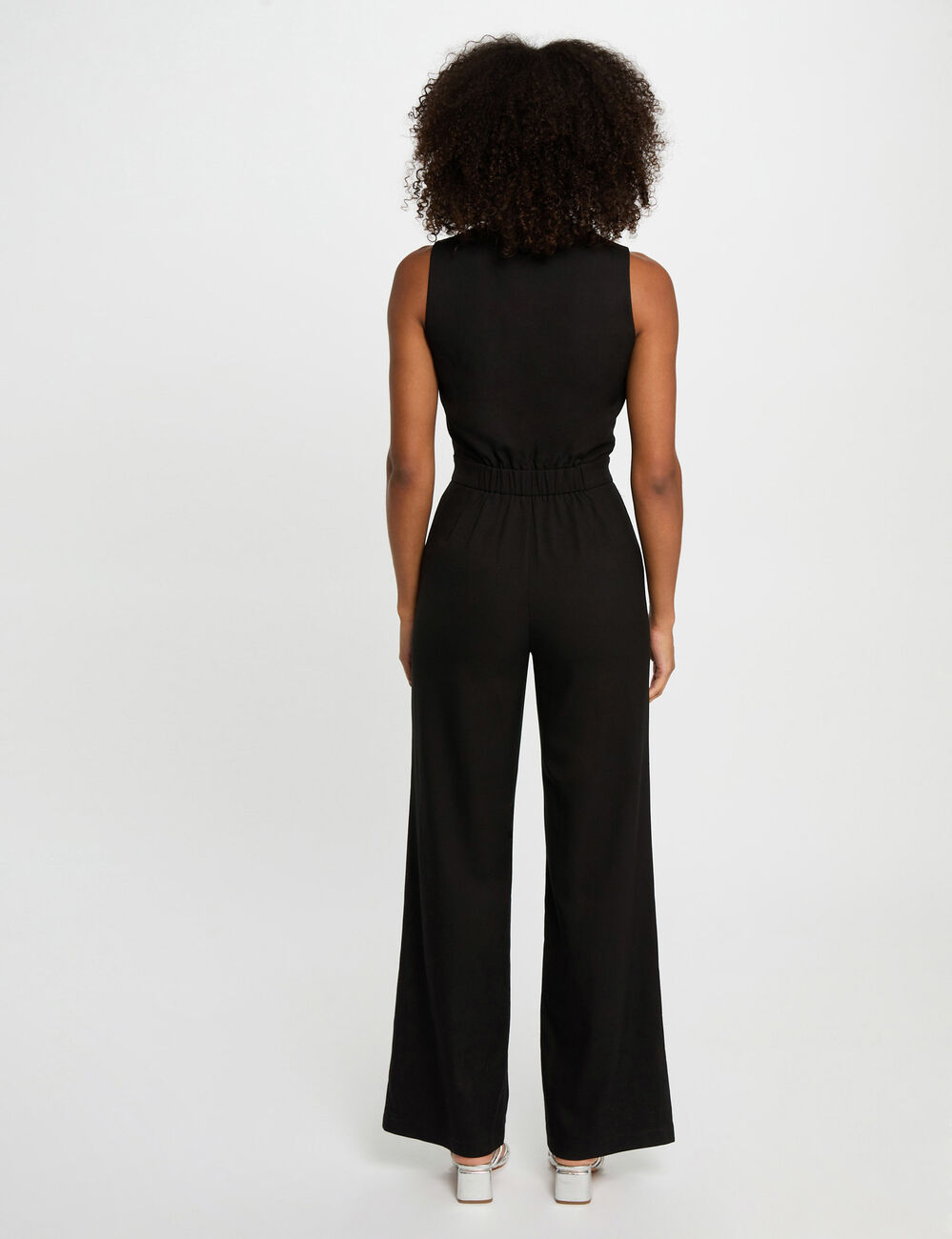 Combinaison longue col en V noir femme