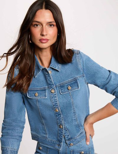 Cropped spijkerjas stone washed denim vrouw