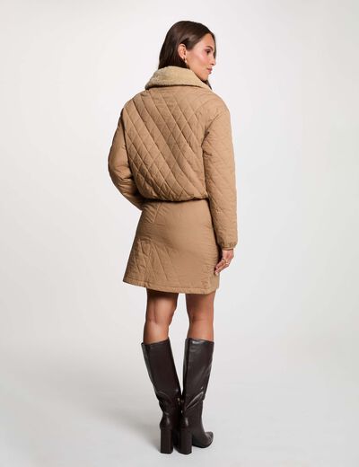 Veste courte matelass&eacute;e marron cognac femme