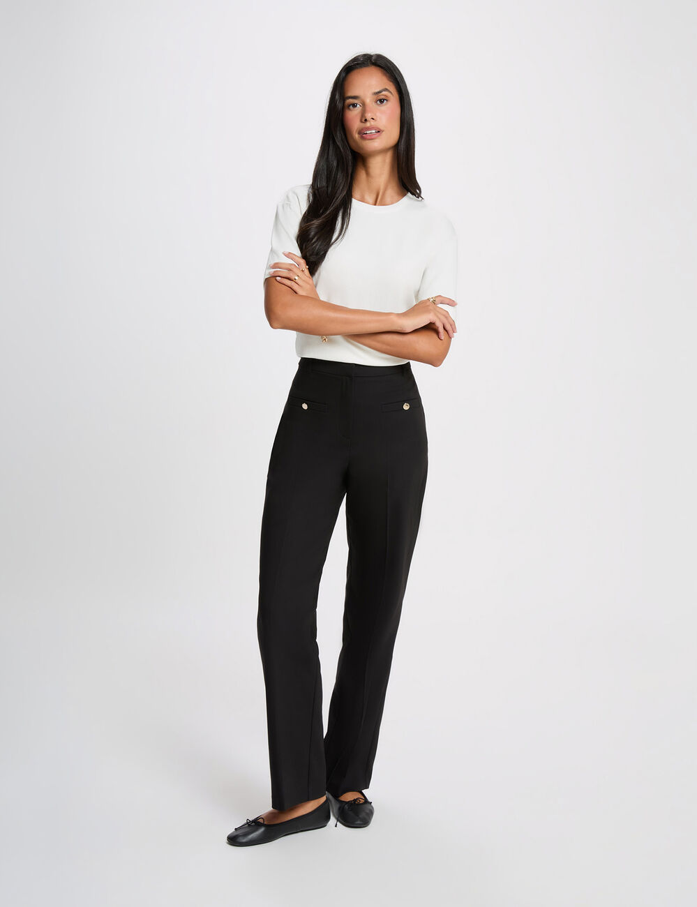 Hoge taille wijde broek zwart vrouw