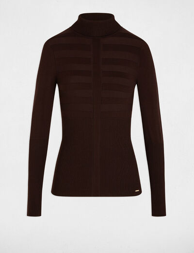 Pull col roulé ajusté marron foncé femme