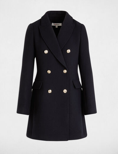 Manteau mi-long avec boutons bleu marine femme