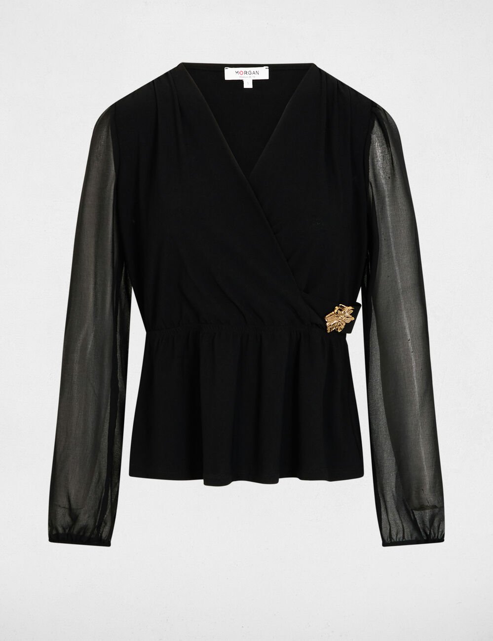 T-shirt cache-coeur col v noir femme