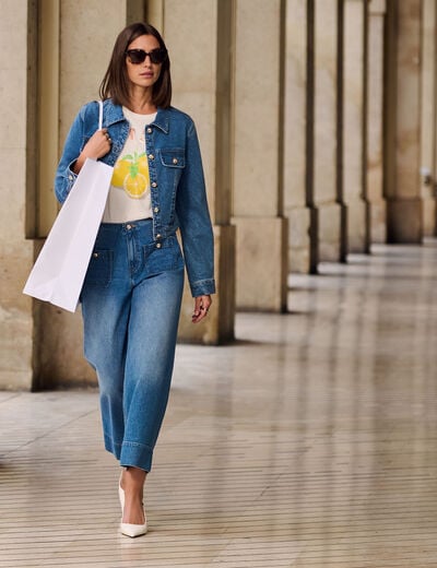 Jean large taille haute denim stone femme