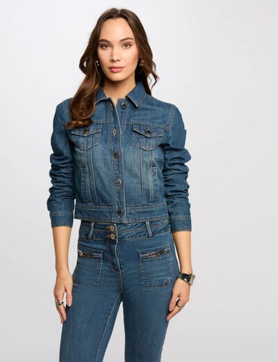 Korte denim jas stone washed denim vrouw