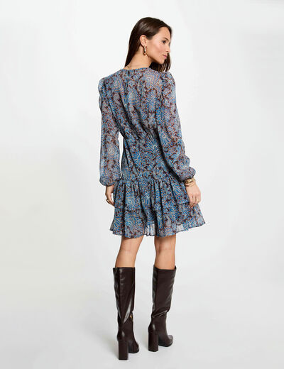 Robe courte ajust&eacute;e col v multicolore femme