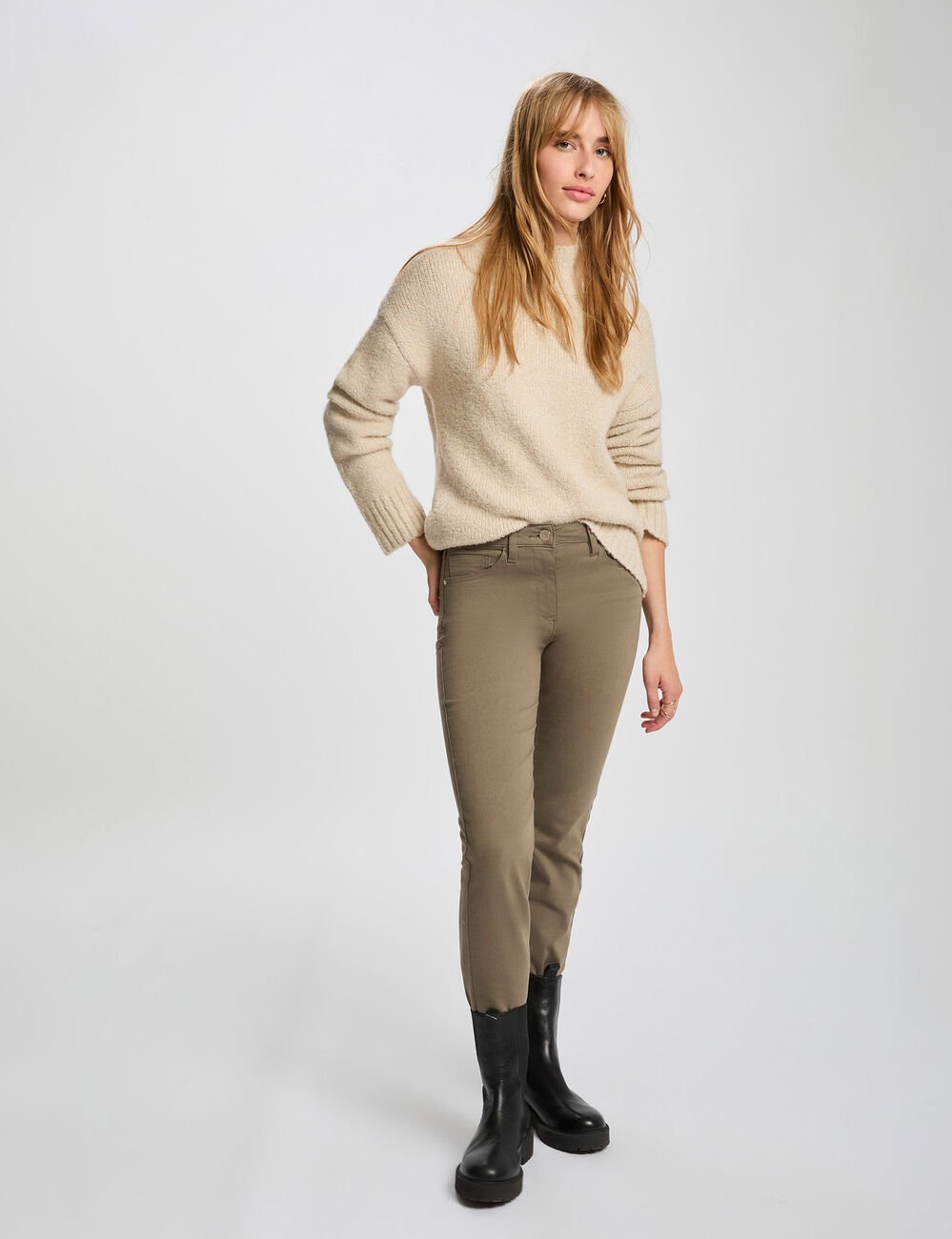 Pantalon droit vert kaki femme