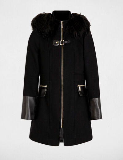 Manteau droit zippé à capuche noir femme