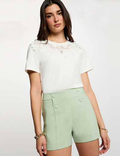Short droit &agrave; pinces vert pastel femme