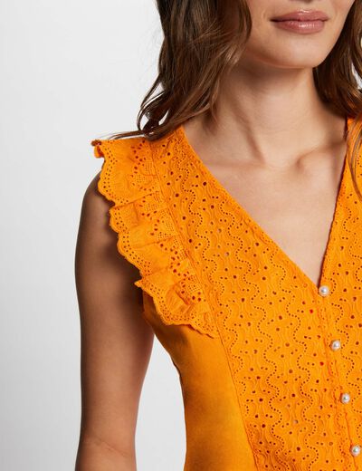 T-shirt manches courtes brodé orange femme