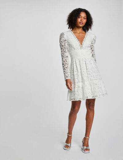 Robe courte évasée dentelle blanc femme
