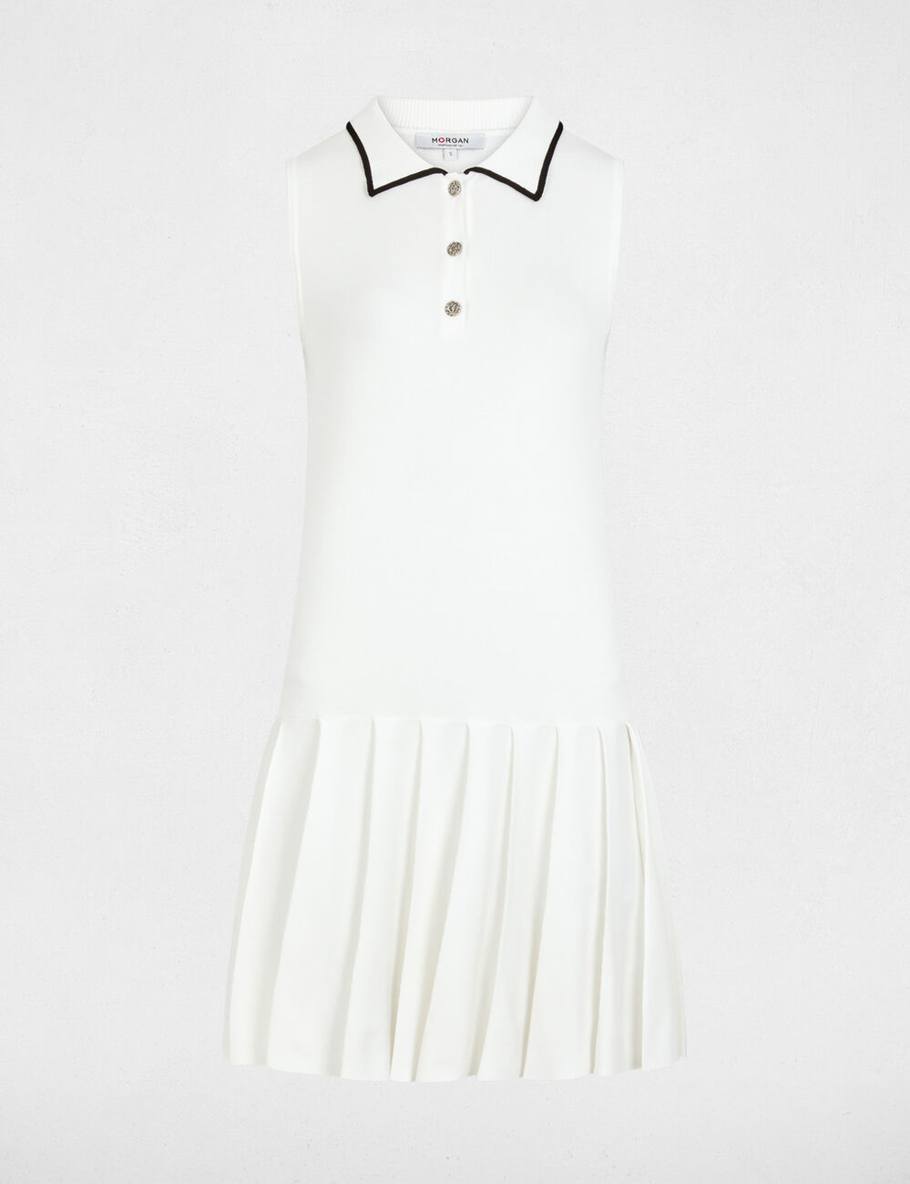 Robe tricot col &agrave; revers blanc femme