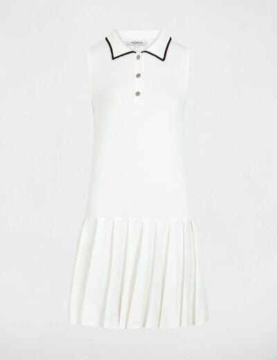 Robe tricot col &agrave; revers blanc femme