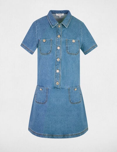 Robe courte droite denim double stone femme