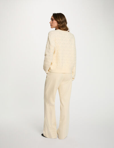 Pantalon large velours ecru femme