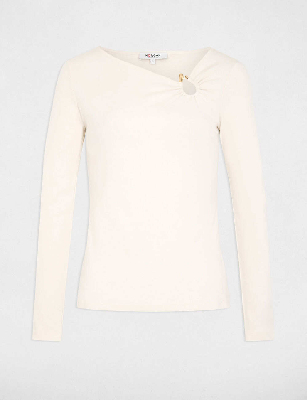T-shirt d&eacute;collet&eacute; manches longues ivoire femme