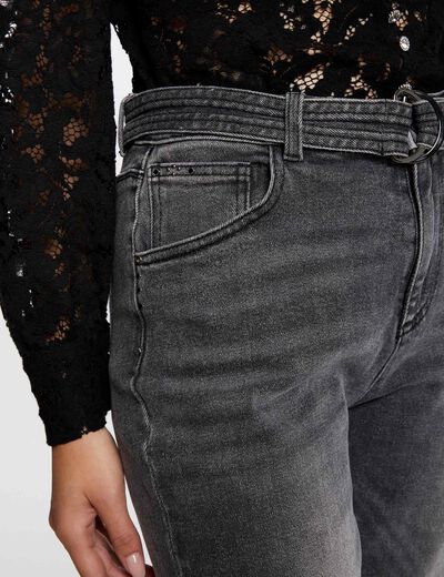 Rechte 7/8e jeans met riem mediumgrijs vrouw