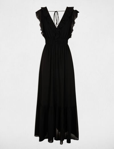 Robe longue col v noir femme