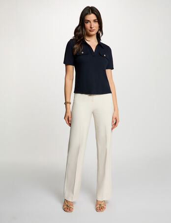 Pantalon droit &agrave; pinces creme femme
